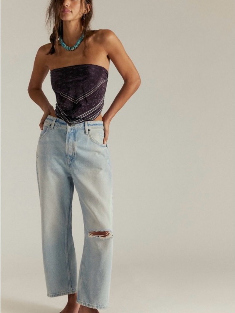 Free People Light Wash Women's Straight-Leg Jeans - Light Blue